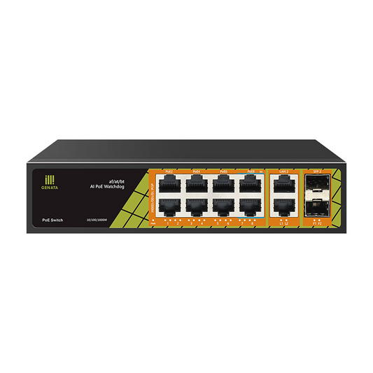 GENATA 8 Port Gigabit PoE 2 Gbps RJ45 2 SFP Switch